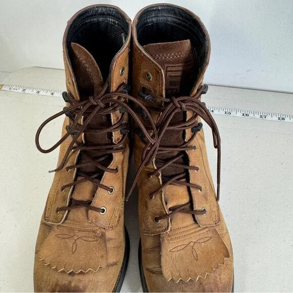 Ariat Brown Leather Lace Up Boots Size 8B Fringe Kiltie Western Cowgirl Rodeo